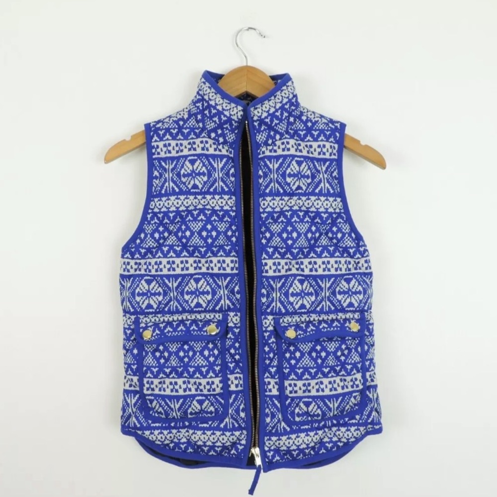 Women’s J Crew Aztec Blue & White Puffer Vest
